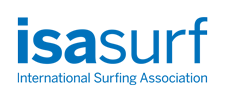 Blue logo featuring ISA Surf text with the full name “International Surfing Association” written underneath in smaller text.