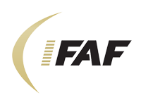 The International Federation of American Football (IFAF) logo features the bold black letters "IFAF" over a stylised gold crescent and grey geometric shapes